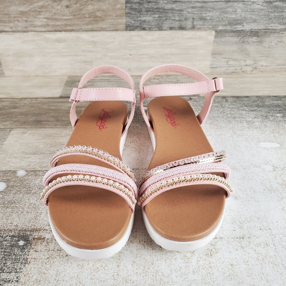 Jellypop Frankie Kids Sandals Sz 4 M Blush Smooth Leather Ankle Strap Open Toe‎
